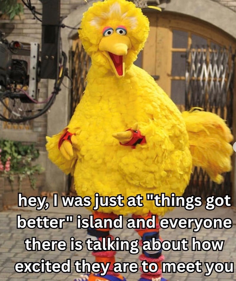 hey, I was just at "things got better" island and everyone there is talking about how excited they are to meet you