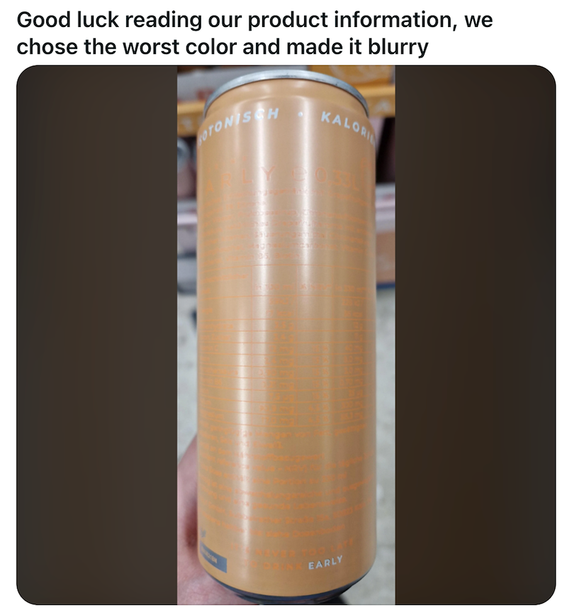 Good luck reading our product information, we chose the worst color and made it blurry OTONISCH KALORI EARLY