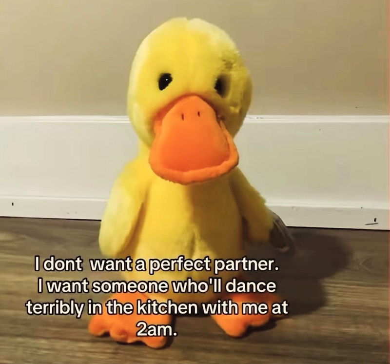 I dont want a perfect partner. I want someone who'll dance terribly in the kitchen with me at 2am.