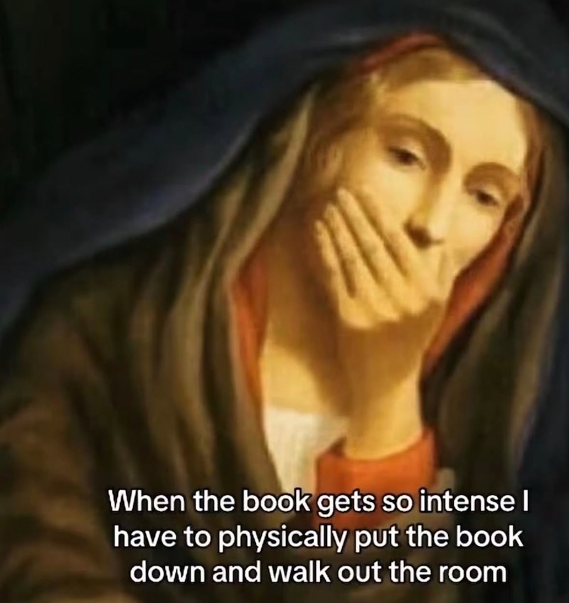 When the book gets so intense I have to physically put the book down and walk out the room