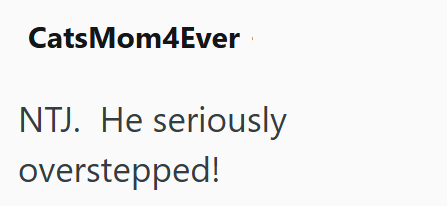 CatsMom4Ever NTJ. He seriously overstepped!