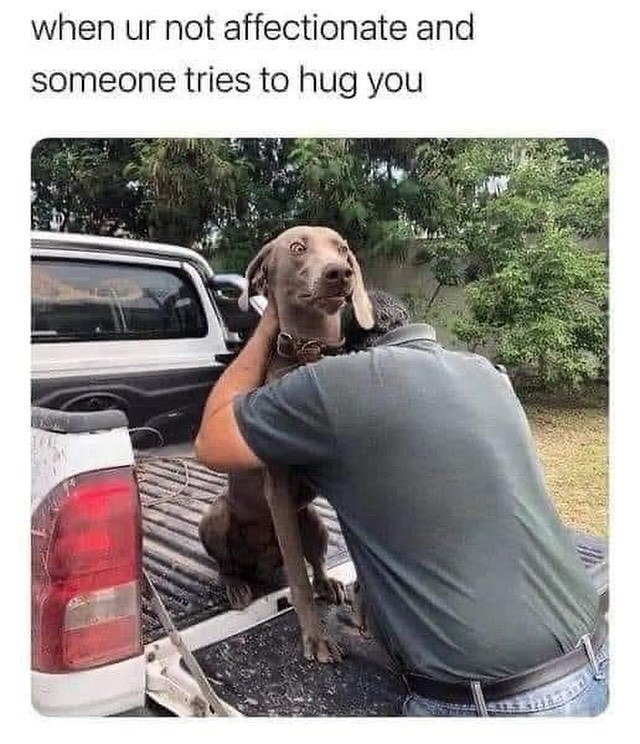 when ur not affectionate and someone tries to hug you
