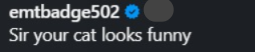 emtbadge502 Sir your cat looks funny