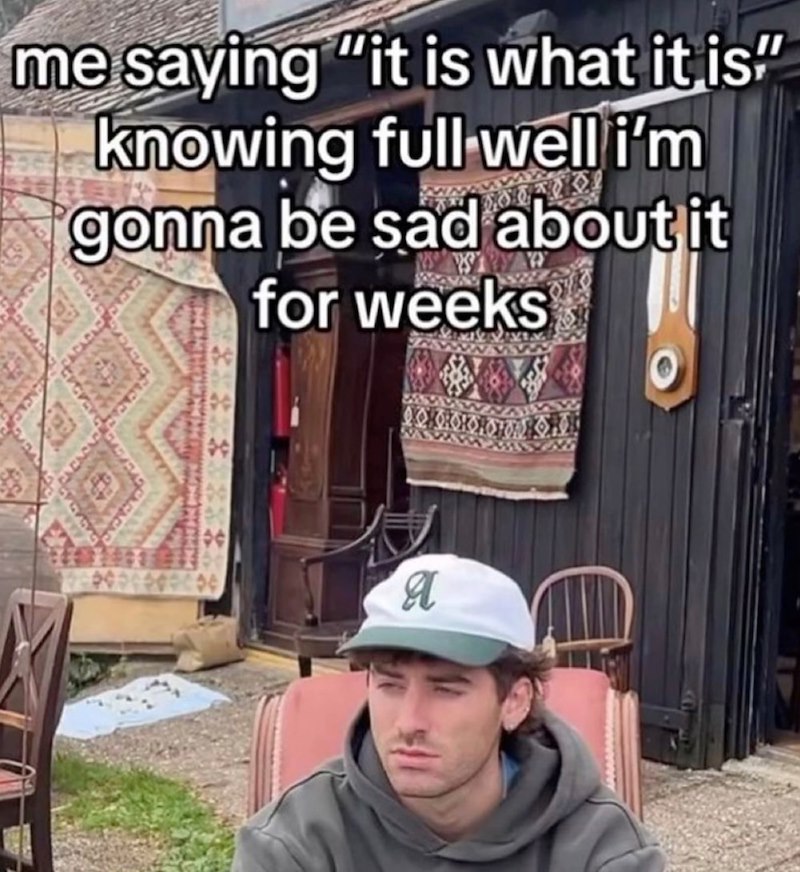 me saying "it is what it is" knowing full well i'm gonna be sad about it for weeks DOKOROKOROTON R CACA Я
