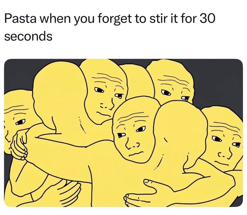 Pasta when you forget to stir it for 30 seconds