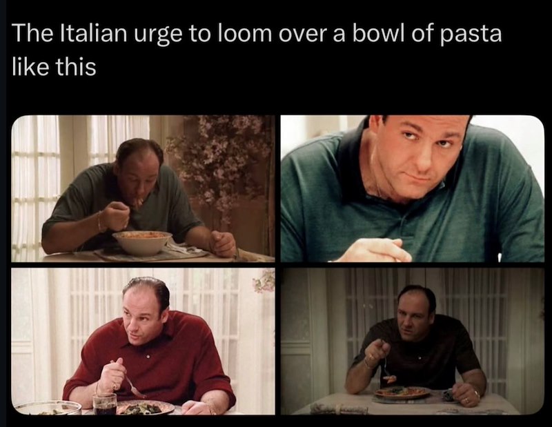 The Italian urge to loom over a bowl of pasta like this