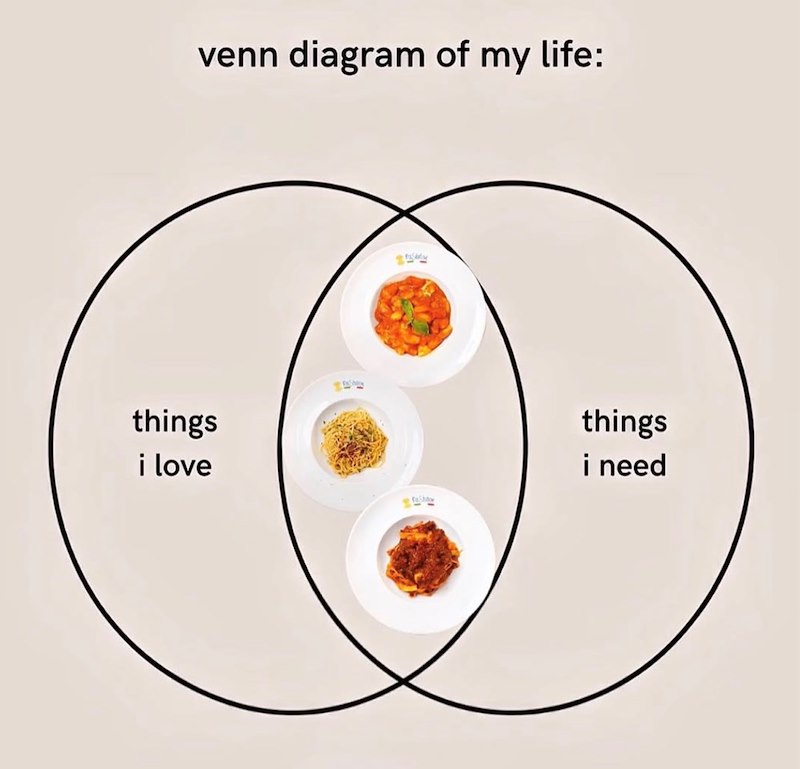 venn diagram of my life: things i love things i need