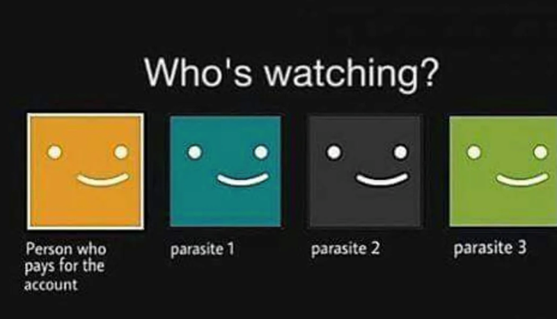 Who's watching? Person who pays for the parasite 1 parasite 2 parasite 3 account