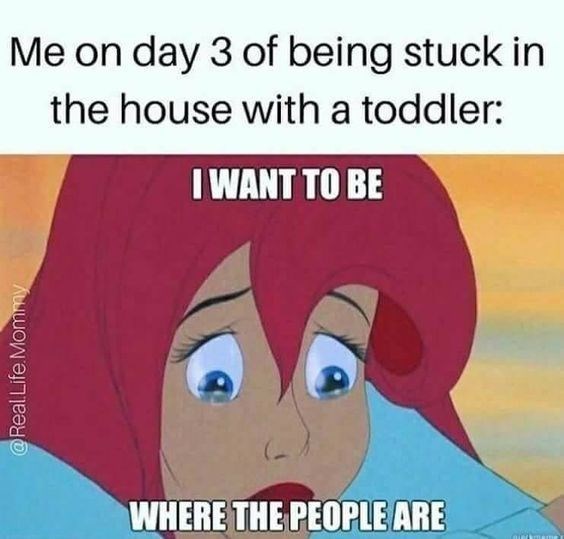 @Real Life Mommy Me on day 3 of being stuck in the house with a toddler: I WANT TO BE WHERE THE PEOPLE ARE