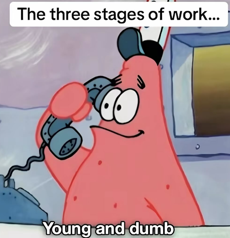 The three stages of work... Young and dumb