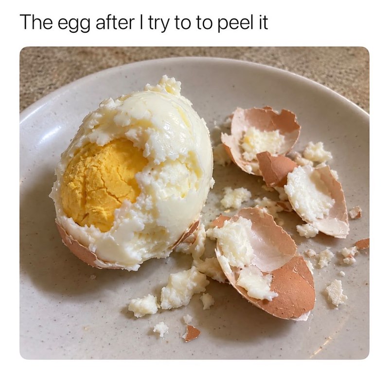 The egg after I try to to peel it