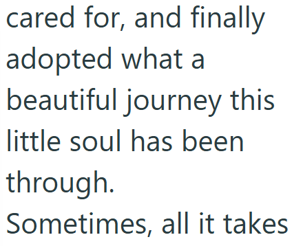 cared for, and finally adopted what a beautiful journey this little soul has been through. Sometimes, all it takes