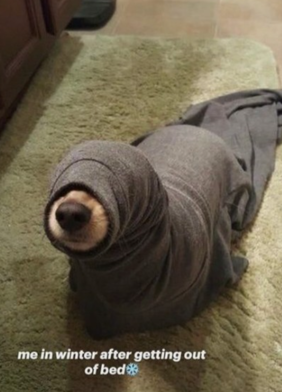 me in winter after getting out of bed