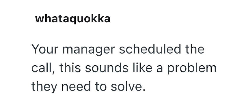 whataquokka Your manager scheduled the call, this sounds like a problem they need to solve.