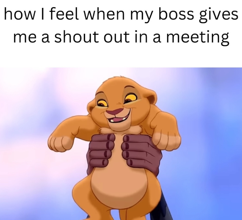 how I feel when my boss gives me a shout out in a meeting