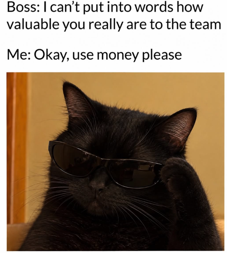 Boss: I can't put into words how valuable you really are to the team Me: Okay, use money please