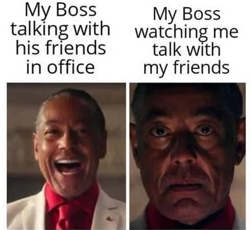 My Boss talking with his friends in office My Boss watching me talk with my friends