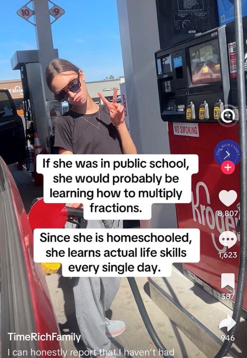 Kro 920 Colors NO SMOKING RICHFAMILY If she was in public school, she would probably be learning how to multiply fractions. + 8,807 Krog Since she is homeschooled, she learns actual life skills every single day. 1,623 TimeRichFamily I can honestly report that I haven't had 387 946