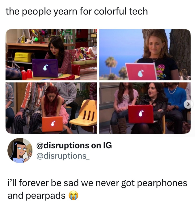 the people yearn for colorful tech JJJ @disruptions on IG @disruptions_ i'll forever be sad we never got pearphones and pearpads
