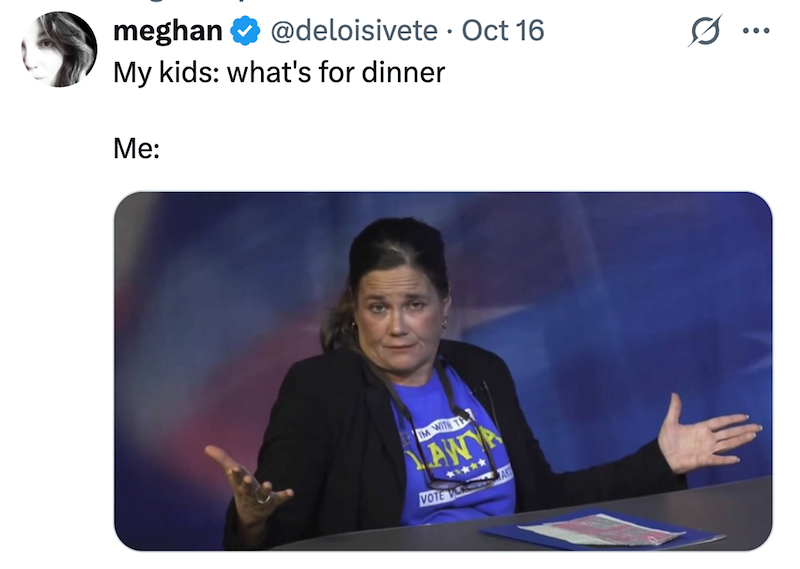 meghan @deloisivete Oct 16 • My kids: what's for dinner Me: IM WITH TH LAWA VOTE V ★☆★☆★☆★