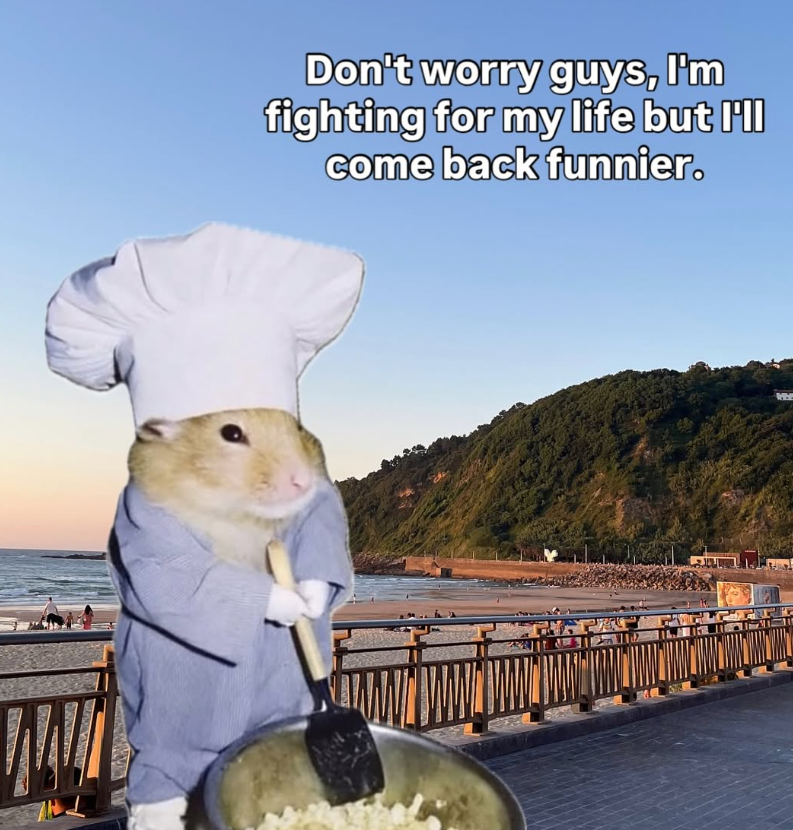 Don't worry guys, I'm fighting for my life but I'll come back funnier.