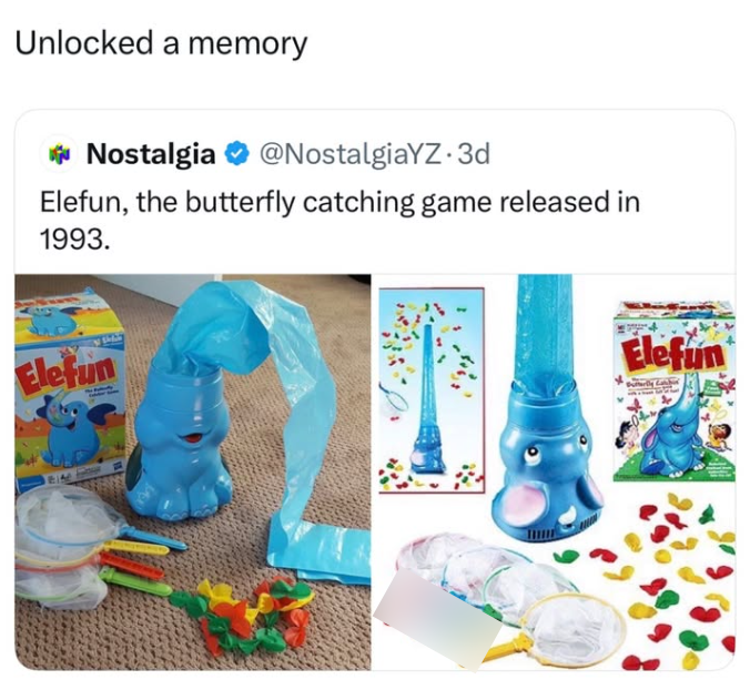 Unlocked a memory Nostalgia @NostalgiaYZ.3d Elefun, the butterfly catching game released in 1993. Elefun Elefun