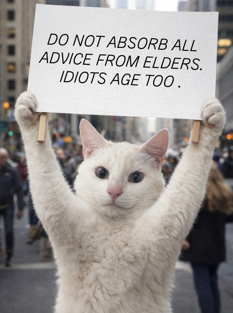 DO NOT ABSORB ALL ADVICE FROM ELDERS. IDIOTS AGE TOO.