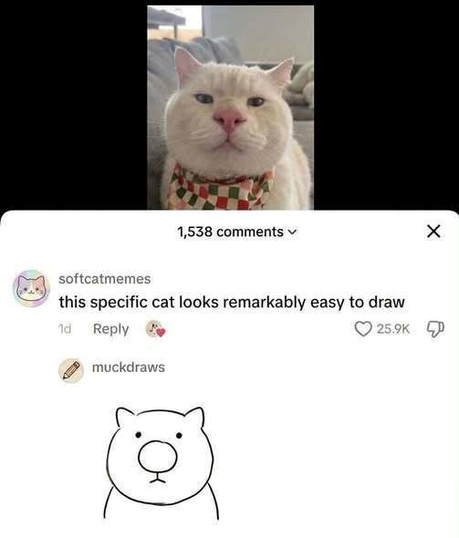 1,538 comments softcatmemes this specific cat looks remarkably easy to draw 1d Reply muckdraws 25.9K X