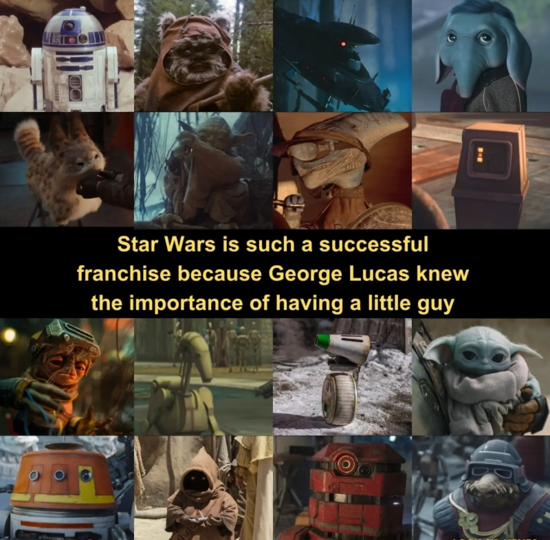 B Star Wars is such a successful franchise because George Lucas knew the importance of having a little guy