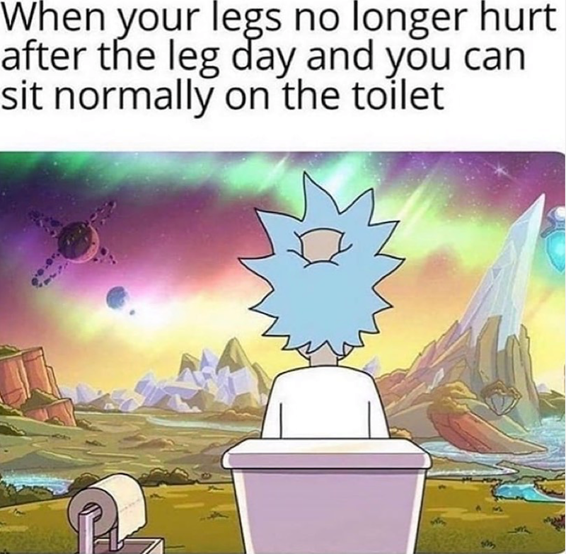When your legs no longer hurt after the leg day and you can sit normally on the toilet