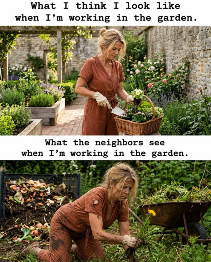 What I think I look like when I'm working in the garden. What the neighbors see when I'm working in the garden.