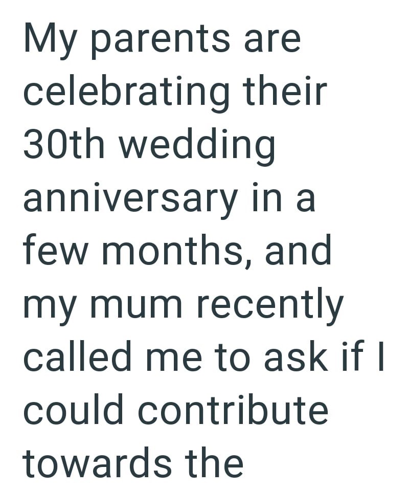 My parents are celebrating their 30th wedding anniversary in a few months, and my mum recently called me to ask if I could contribute towards the