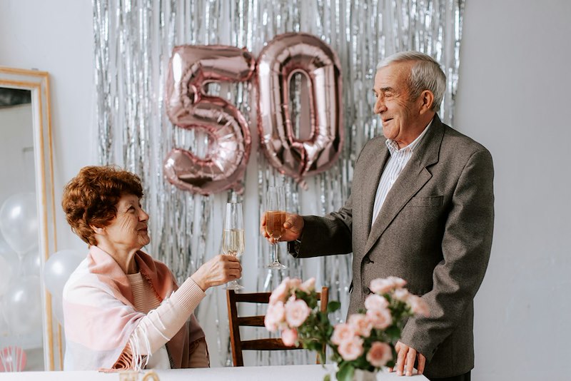 Parents' celebration of their wedding anniversary.