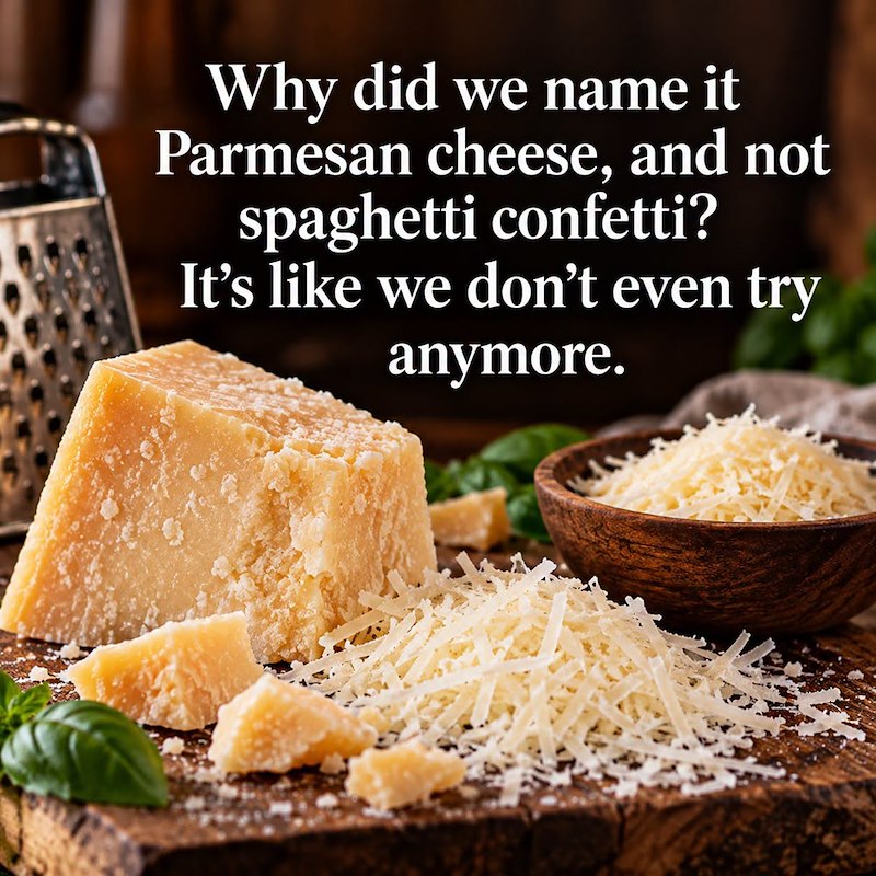 Why did we name it Parmesan cheese, and not spaghetti confetti? It's like we don't even try anymore.