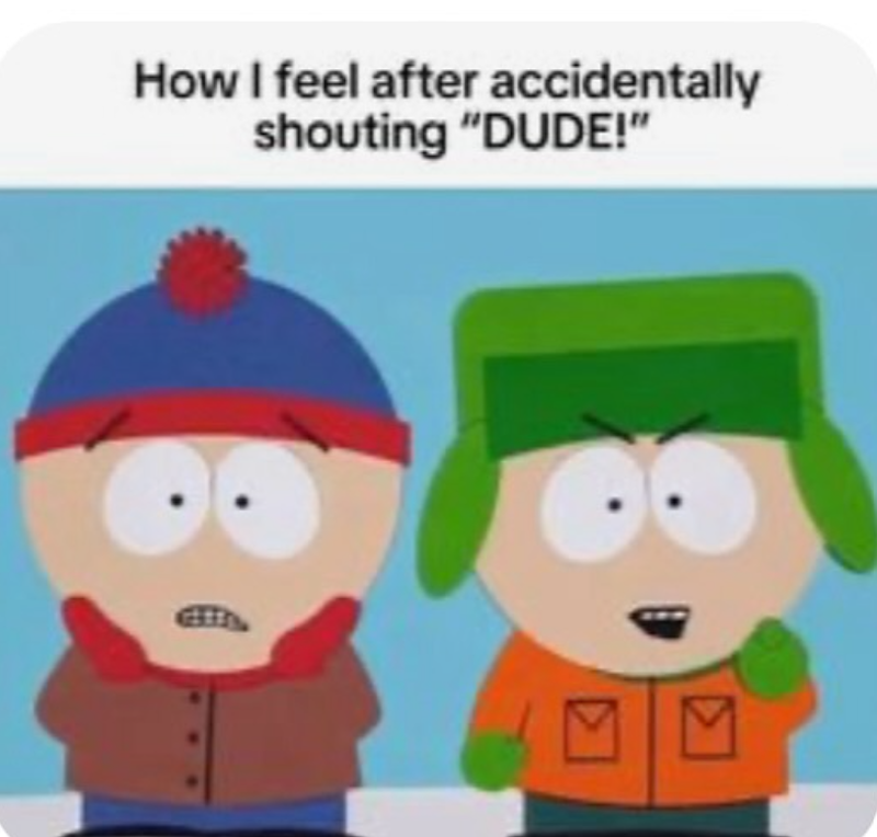 How I feel after accidentally shouting "DUDE!"