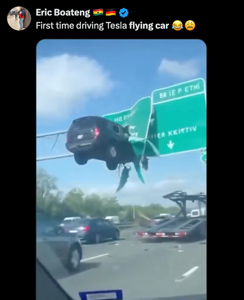 Eric Boateng First time driving Tesla flying car EA LE PETH TER KKIRTIV