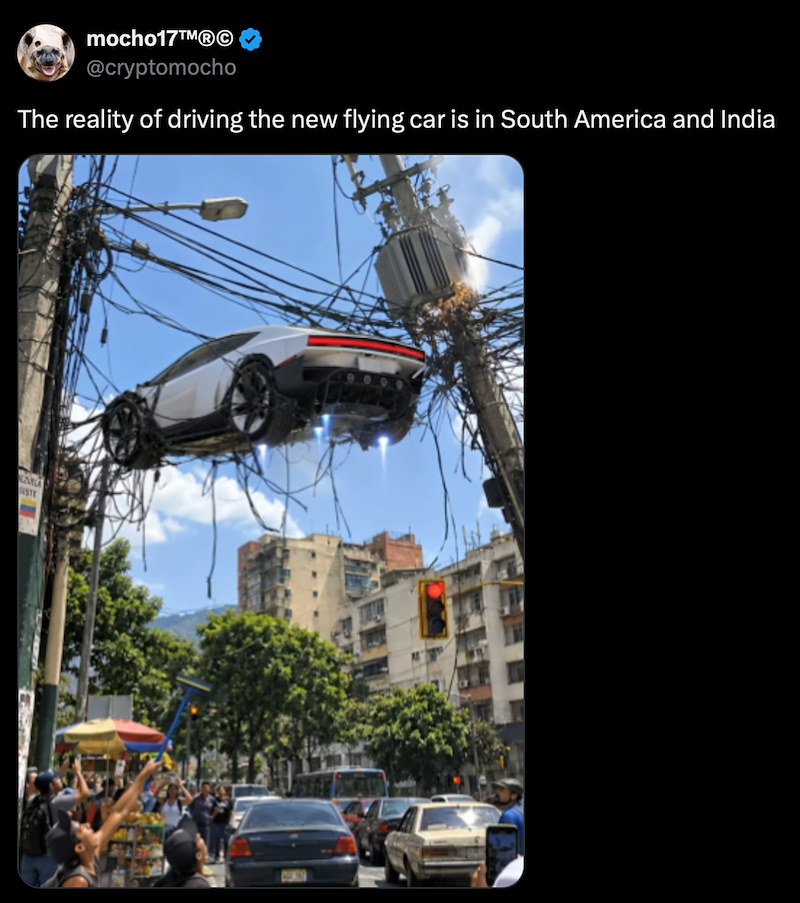 mocho17TMⓇC @cryptomocho The reality of driving the new flying car is in South America and India