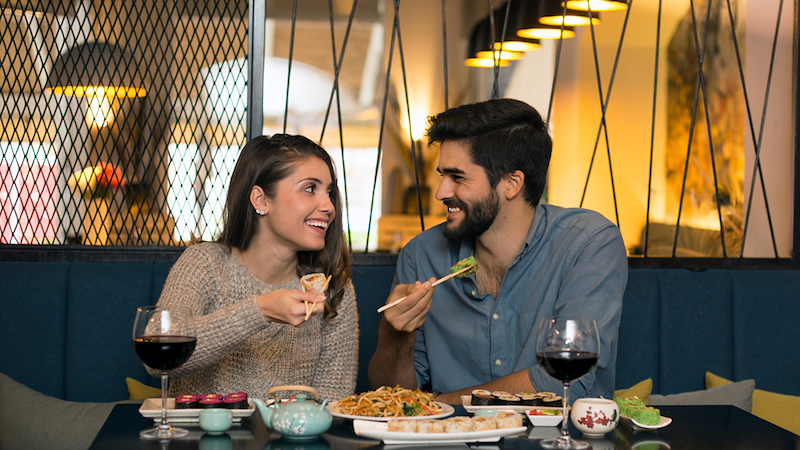 Couple having dinner in restaurant