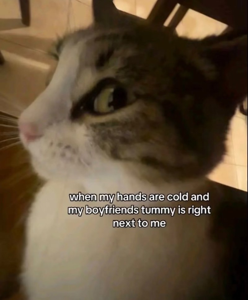 when my hands are cold and my boyfriends tummy is right next to me