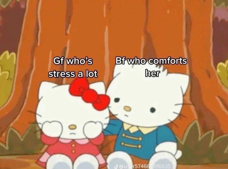 Gf who's stress a lot Bf who comforts her @user574664896635
