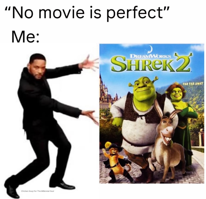 "No movie is perfect" Me: Chicken Soup For The Millennial Soul DREAMWORKS SHIREK 2 FAR FAR AWAY