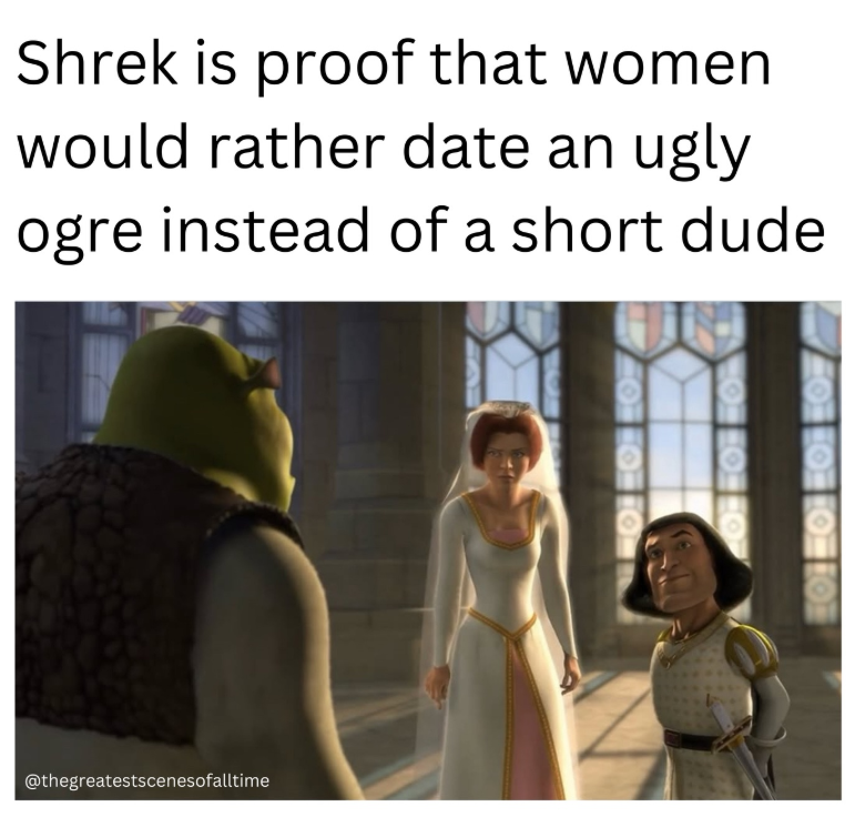 @thegreatestscenesofalltime Shrek is proof that women would rather date an ugly ogre instead of a short dude O OTFOT FOR 000O
