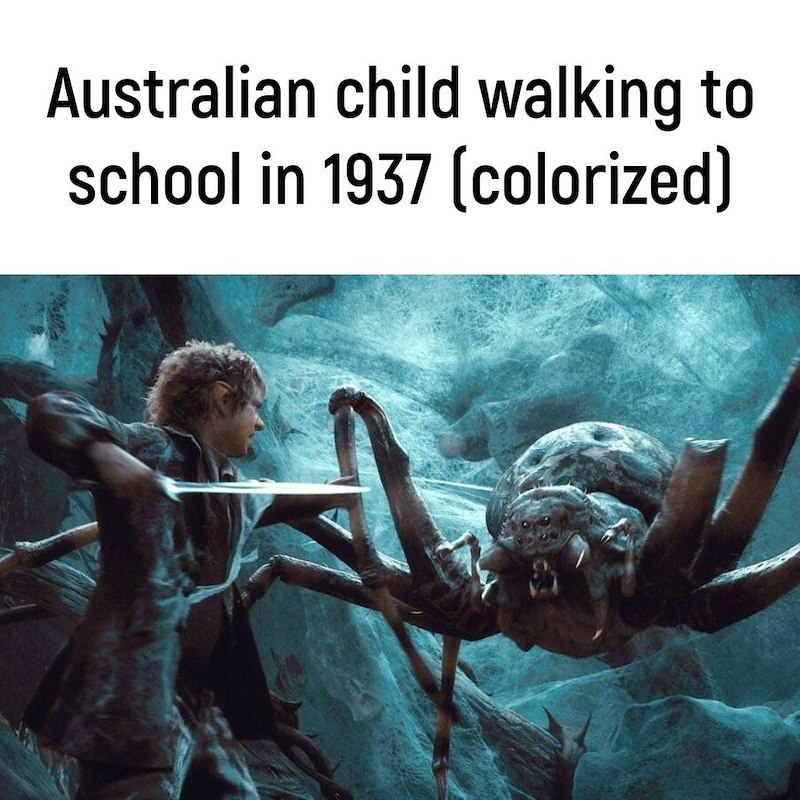 Australian child walking to school in 1937 (colorized)