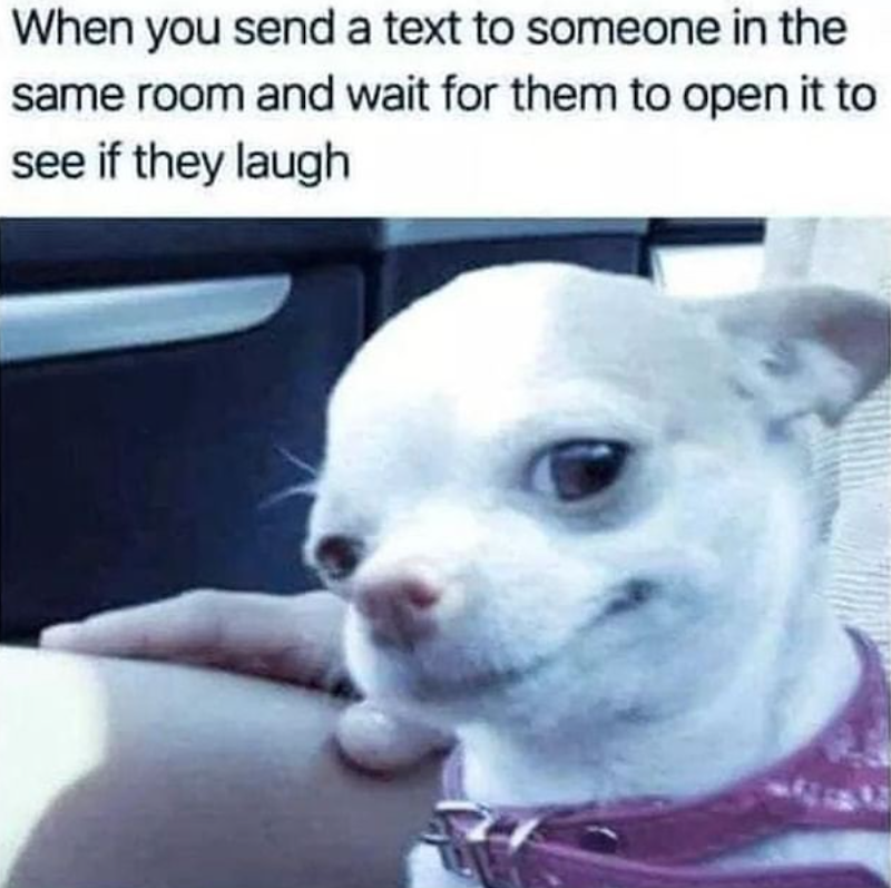 When you send a text to someone in the same room and wait for them to open it to see if they laugh