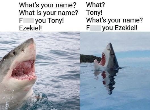 What's your name? What is your name? you Tony! F Ezekiel! What? Tony! What's your name? F you Ezekiel!