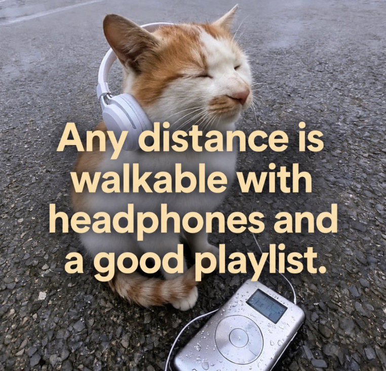 Any distance is walkable with headphones and a good playlist.
