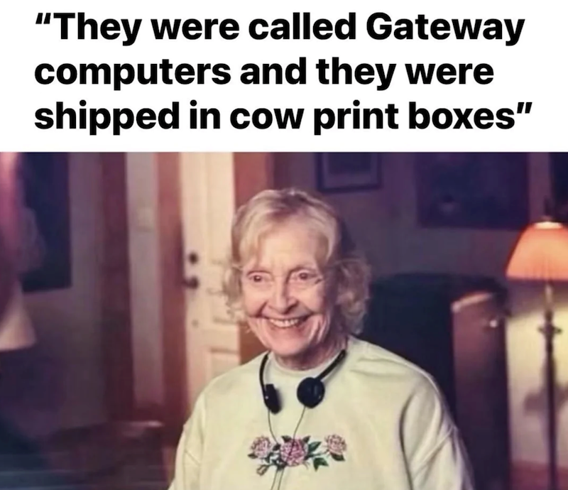 "They were called Gateway computers and they were shipped in cow print boxes"