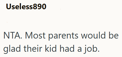 Useless890 NTA. Most parents would be glad their kid had a job.