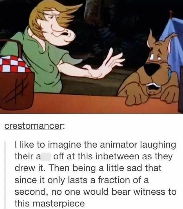 crestomancer: I like to imagine the animator laughing their a off at this inbetween as they drew it. Then being a little sad that since it only lasts a fraction of a second, no one would bear witness to this masterpiece