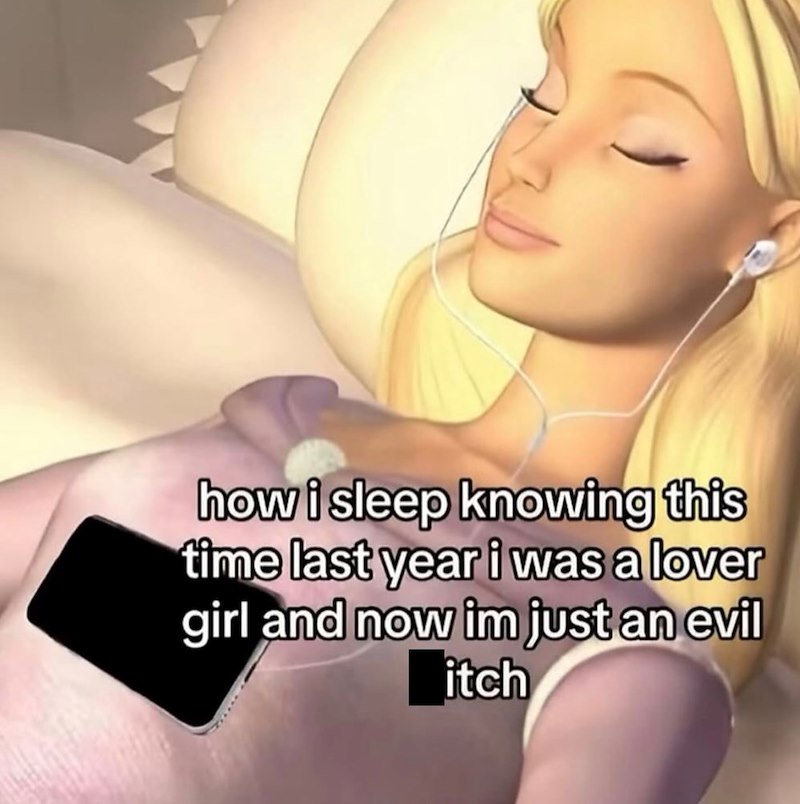 how i sleep knowing this time last year i was a lover girl and now im just an evil itch